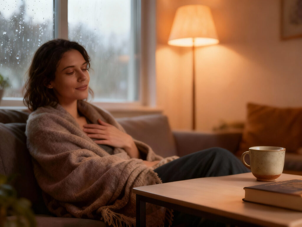 Frau enspannt und fühlt sich wohl