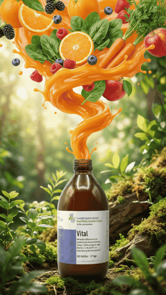 obst und gemüse als strudel strömen in die flasche vital